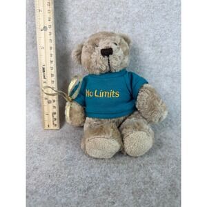 Plushland Teddy Bear Tan Plush‎ Animal Toy Teal Shirt No Limits Gold Bow Cute